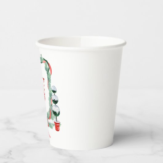 Waterverf Kerst Topiary Monogram Crest Papieren Bekers (Links)