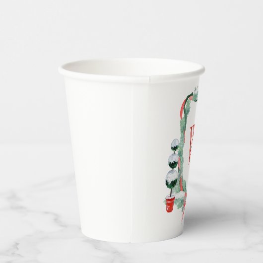 Waterverf Kerst Topiary Monogram Crest Papieren Bekers (Rechts)