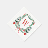 Waterverf Kerst Topiary Monogram Crest Servet (Hoek)