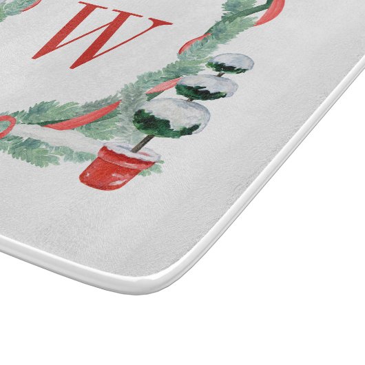 Waterverf Kerst Topiary Monogram Crest Snijplank (Hoek)