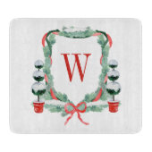Waterverf Kerst Topiary Monogram Crest Snijplank (Voorkant)