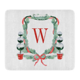 Waterverf Kerst Topiary Monogram Crest Snijplank