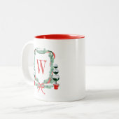 Waterverf Kerst Topiary Monogram Crest Tweekleurige Koffiemok (Voorkant links)