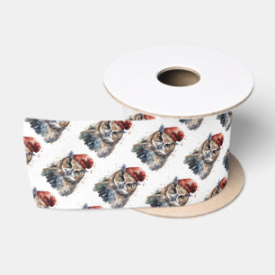 Waterverf Kerst Uil Sinterklaashoed Allover Patroo Satijnen Lint