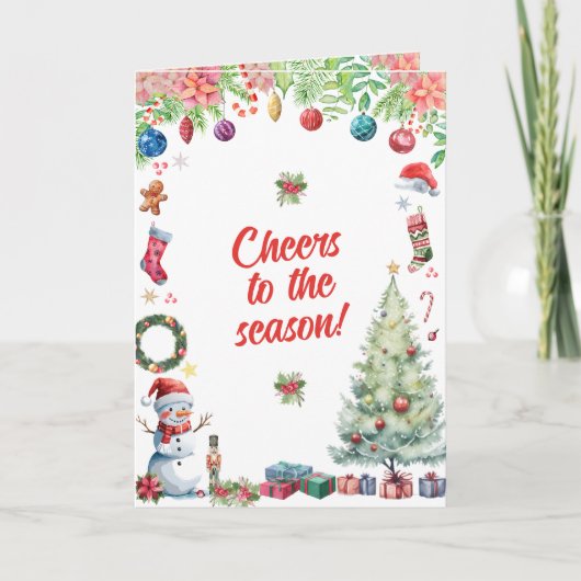 Waterverf Kerst Vakantie Groet Kaart (Voorkant)