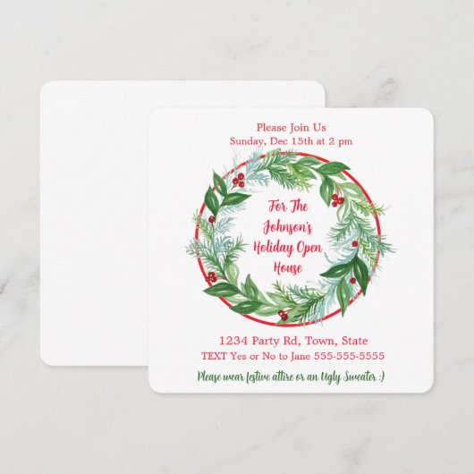 Waterverf Kerst Vakantie Krans CUSTOM Kaart (Voorkant / Achterkant)