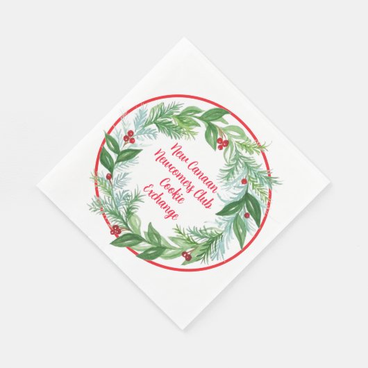 Waterverf Kerst Vakantie Krans CUSTOM Servet (Hoek)