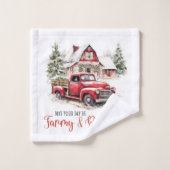 Waterverf Kerst  Vrachtwagen en Schuur Bad Handdoek (Wasdoekje)