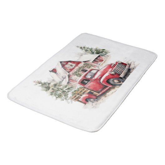 Waterverf Kerst  Vrachtwagen en Schuur Badmat (Gekanteld)
