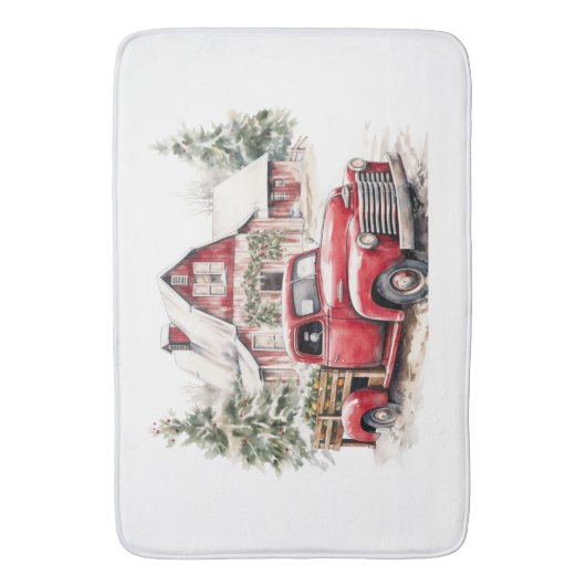 Waterverf Kerst  Vrachtwagen en Schuur Badmat (Voorkant Verticaal)