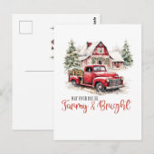 Waterverf Kerst  Vrachtwagen en Schuur Briefkaart (Voorkant / Achterkant)