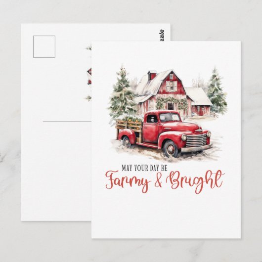 Waterverf Kerst  Vrachtwagen en Schuur Briefkaart (Voorkant / Achterkant)