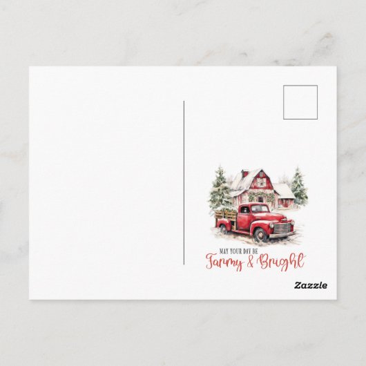 Waterverf Kerst  Vrachtwagen en Schuur Briefkaart (Achterkant)