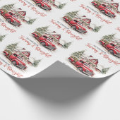 Waterverf Kerst  Vrachtwagen en Schuur Cadeaupapier (Hoek)