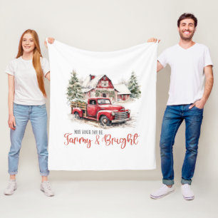 Waterverf Kerst  Vrachtwagen en Schuur Fleece Deken