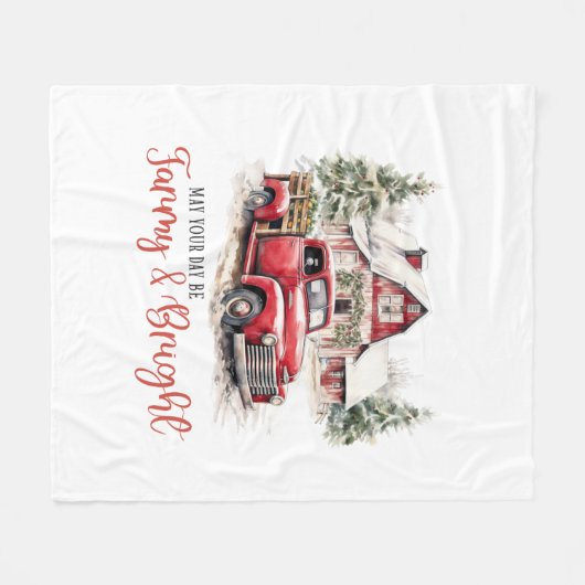 Waterverf Kerst  Vrachtwagen en Schuur Fleece Deken (Voorkant (Horizontaal))
