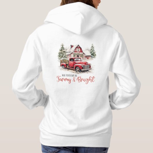Waterverf Kerst Vrachtwagen en Schuur Hoodie (Achterkant)