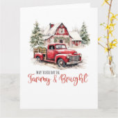 Waterverf Kerst  Vrachtwagen en Schuur Kaart (Gele Bloem)