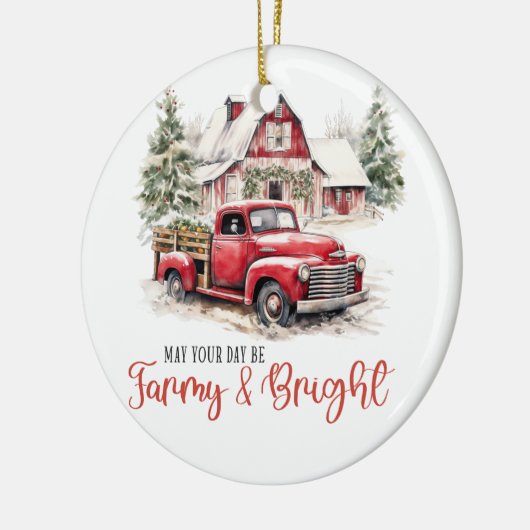 Waterverf Kerst Vrachtwagen en Schuur Keramisch Ornament (Links)