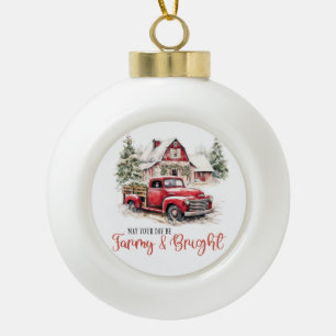 Waterverf Kerst  Vrachtwagen en Schuur Keramische Bal Ornament