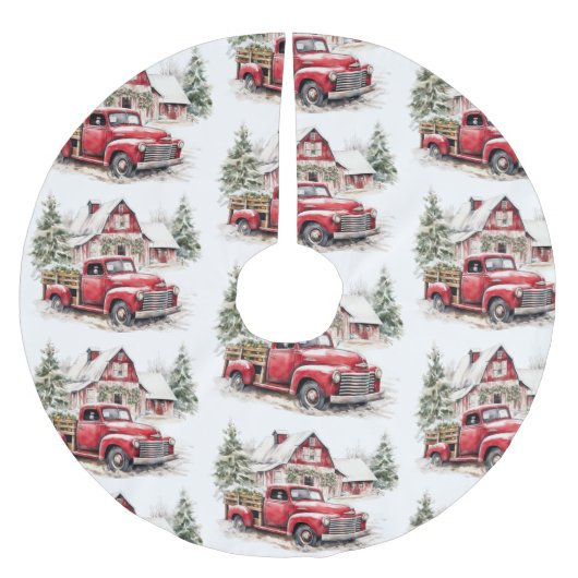 Waterverf Kerst  Vrachtwagen en Schuur Kerstboom Rok (Voorkant)