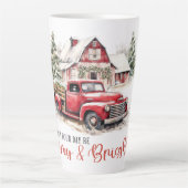 Waterverf Kerst  Vrachtwagen en Schuur Latte Mok (Voorkant)