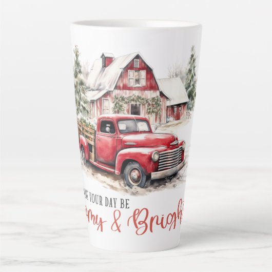 Waterverf Kerst  Vrachtwagen en Schuur Latte Mok (Voorkant)