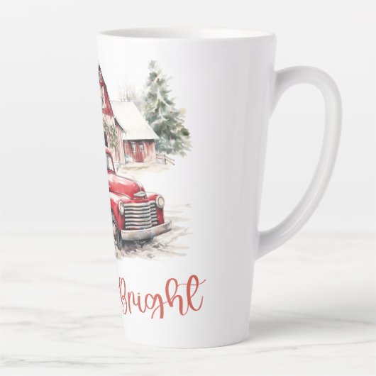 Waterverf Kerst  Vrachtwagen en Schuur Latte Mok (Rechts)