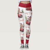 Waterverf Kerst  Vrachtwagen en Schuur Leggings (Voorkant)