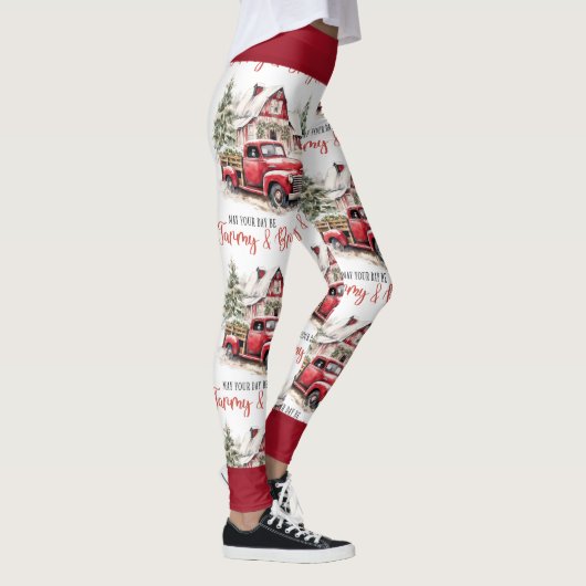 Waterverf Kerst  Vrachtwagen en Schuur Leggings (Rechts)