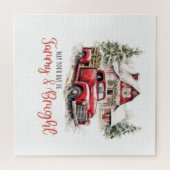 Waterverf Kerst  Vrachtwagen en Schuur Legpuzzel (Horizontaal)