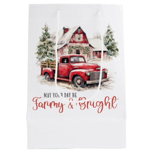 Waterverf Kerst  Vrachtwagen en Schuur Medium Cadeauzakje (Achterkant)