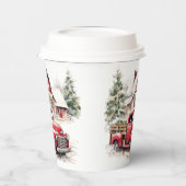 Waterverf Kerst Vrachtwagen en Schuur Papieren Bekers (Links)