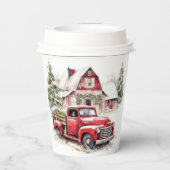 Waterverf Kerst Vrachtwagen en Schuur Papieren Bekers (Achterkant)