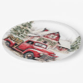 Waterverf Kerst  Vrachtwagen en Schuur Papieren Bordje (Gekanteld)