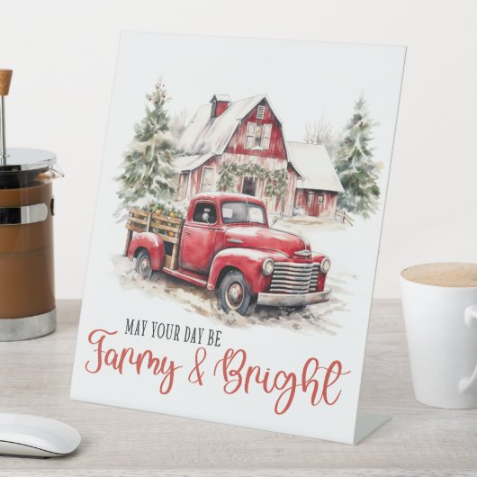 Waterverf Kerst Vrachtwagen en Schuur Reclamebord Met Voetstuk (Insitu)