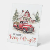 Waterverf Kerst Vrachtwagen en Schuur Reclamebord Met Voetstuk (Voorkant)