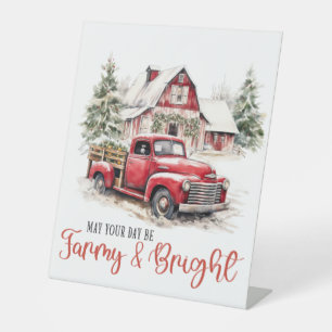 Waterverf Kerst  Vrachtwagen en Schuur Reclamebord Met Voetstuk