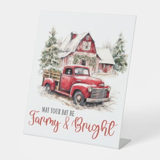 Waterverf Kerst  Vrachtwagen en Schuur Reclamebord Met Voetstuk (Voorkant)