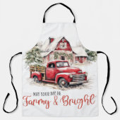 Waterverf Kerst  Vrachtwagen en Schuur Schort (Voorkant)