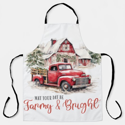 Waterverf Kerst  Vrachtwagen en Schuur Schort (Voorkant)