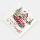 Waterverf Kerst  Vrachtwagen en Schuur Servet (Hoek)