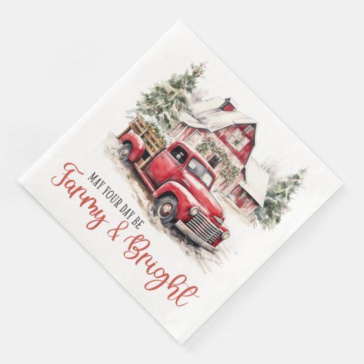 Waterverf Kerst  Vrachtwagen en Schuur Servet (Hoek)