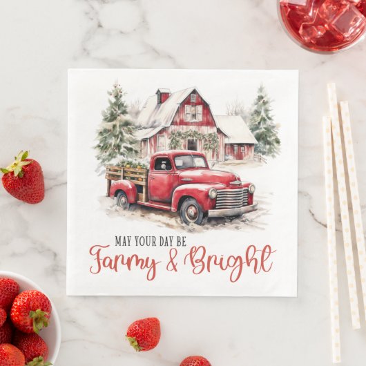 Waterverf Kerst  Vrachtwagen en Schuur Servet (Insitu)