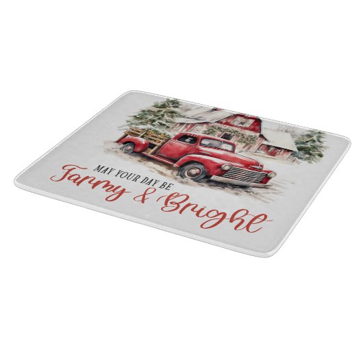 Waterverf Kerst Vrachtwagen en Schuur Snijplank (Hoek)