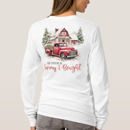 Waterverf Kerst  Vrachtwagen en Schuur T-shirt (Achterkant)