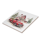 Waterverf Kerst  Vrachtwagen en Schuur Tegeltje (Zijkant)