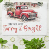 Waterverf Kerst Vrachtwagen en Schuur Theedoek (Gevouwen)