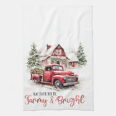 Waterverf Kerst Vrachtwagen en Schuur Theedoek (Verticaal)