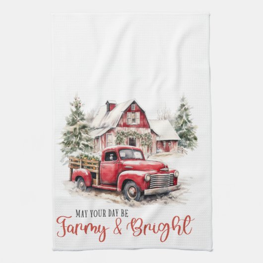 Waterverf Kerst Vrachtwagen en Schuur Theedoek (Verticaal)